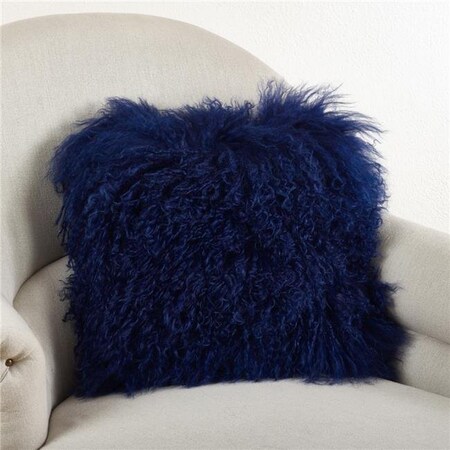 Saro Lifestyle SARO 3564.CZ16S 16 in. Square Wool Mongolian Lamb Fur Throw Pillow Cobalt Blue 3564.CZ16S